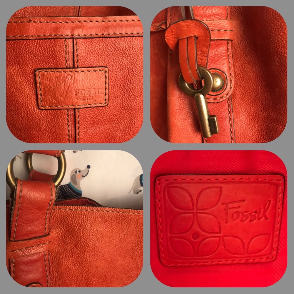 Fossil leather burnt orange bucket/hobo handbag - Picture 8 of 8